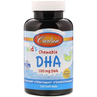 Carlson Labs, Kid's Chewable DHA, Bursting Orange Flavor, 100 mg, 120 Soft Gels