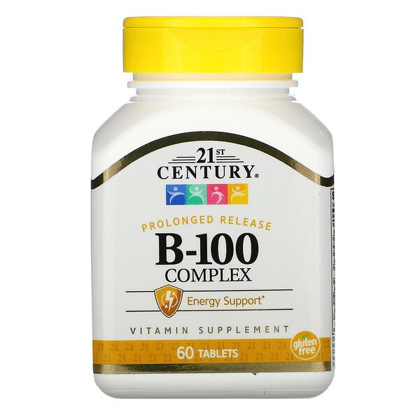 21st Century, B-100 Complex, Prolonged Release, 60 Tablets 1 21st Century, B-100 Complex, Prolonged Release, 60 Tablets