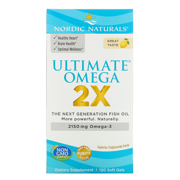 Nordic Naturals, Ultimate Omega 2X, Lemon, 1,075 mg, 120 Soft Gels 1 Nordic Naturals, Ultimate Omega 2X, Lemon, 1,075 mg, 120 Soft Gels