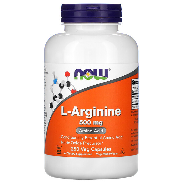 NOW Foods, L-Arginine, 500 mg, 250 Veg Capsules 1 NOW Foods, L-Arginine, 500 mg, 250 Veg Capsules