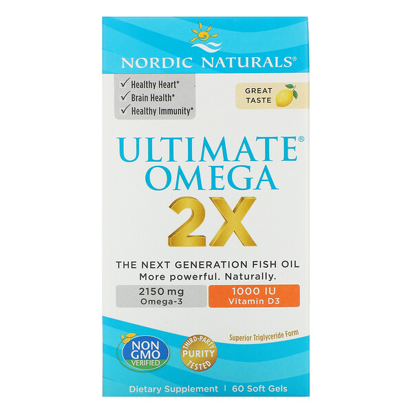 Nordic Naturals, Ultimate Omega 2X with Vitamin D3, Lemon, 60 Softgels 1 Nordic Naturals, Ultimate Omega 2X with Vitamin D3, Lemon, 60 Softgels