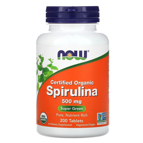 NOW Foods, Certified Organic Spirulina, 500 mg, 200 Tablets 1 NOW Foods, Certified Organic Spirulina, 500 mg, 200 Tablets