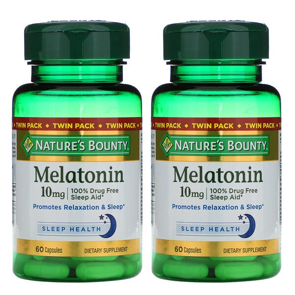 Nature's Bounty, Melatonin, Twin Pack, 10 mg, 60 Capsules Each 1 Nature's Bounty, Melatonin, Twin Pack, 10 mg, 60 Capsules Each