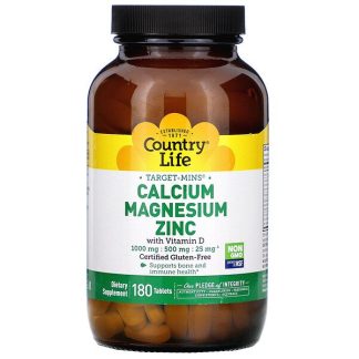 Country Life, Target-Mins Calcium Magnesium Zinc with Vitamin D, 180 Tablets