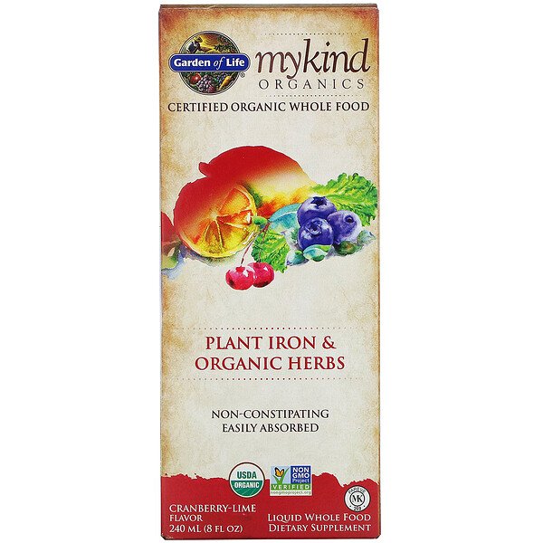 Garden of Life, MyKind Organics, Plant Iron & Organic Herbs, Cranberry-Lime, 8 fl oz (240 ml) 1 Garden of Life, MyKind Organics, Plant Iron & Organic Herbs, Cranberry-Lime, 8 fl oz (240 ml)