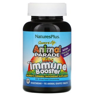 NaturesPlus, Source of Life, Animal Parade, Kids Immune Booster, Natural Tropical Berry Flavor, 90 Animals