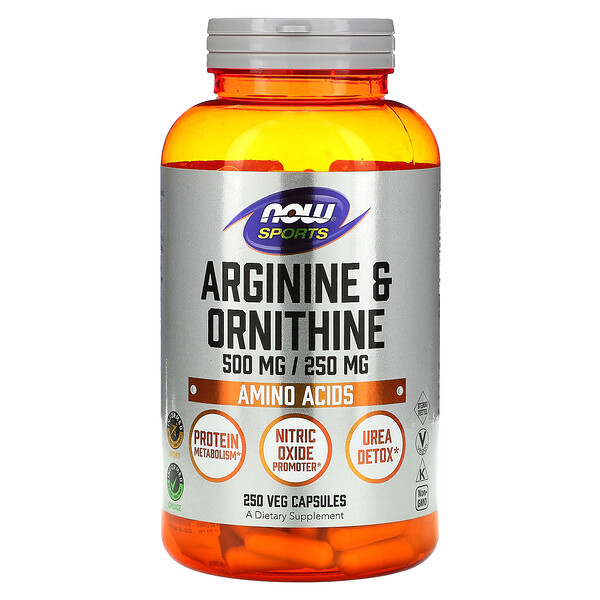NOW Foods, Sports, Arginine & Ornithine, 500 mg /250 mg, 250 Veg Capsules 1 NOW Foods, Sports, Arginine & Ornithine, 500 mg /250 mg, 250 Veg Capsules