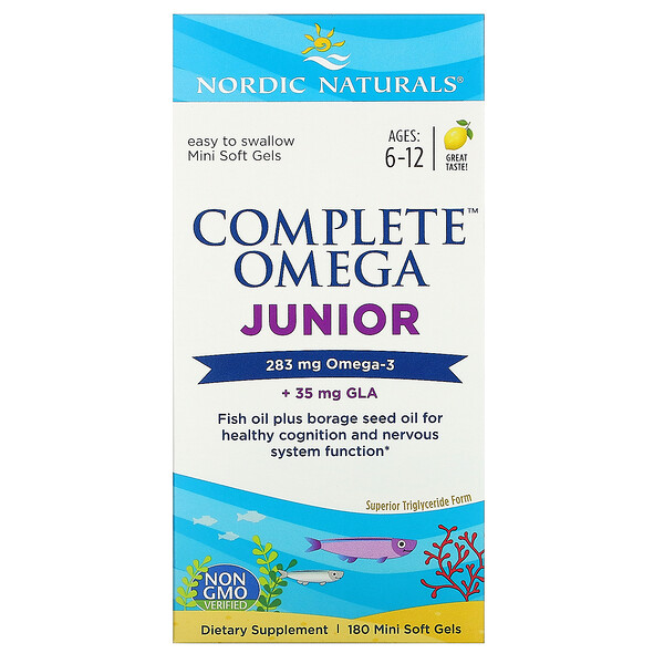 Nordic Naturals, Complete Omega Junior, Ages 6-12, Lemon, 180 Mini Soft Gels 1 Nordic Naturals, Complete Omega Junior, Ages 6-12, Lemon, 180 Mini Soft Gels