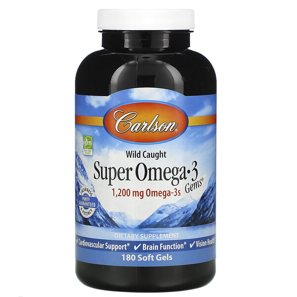 Carlson Labs, Wild Caught Super Omega-3 Gems, 600 mg, 180 Soft Gels 1 Carlson Labs, Wild Caught Super Omega-3 Gems, 600 mg, 180 Soft Gels