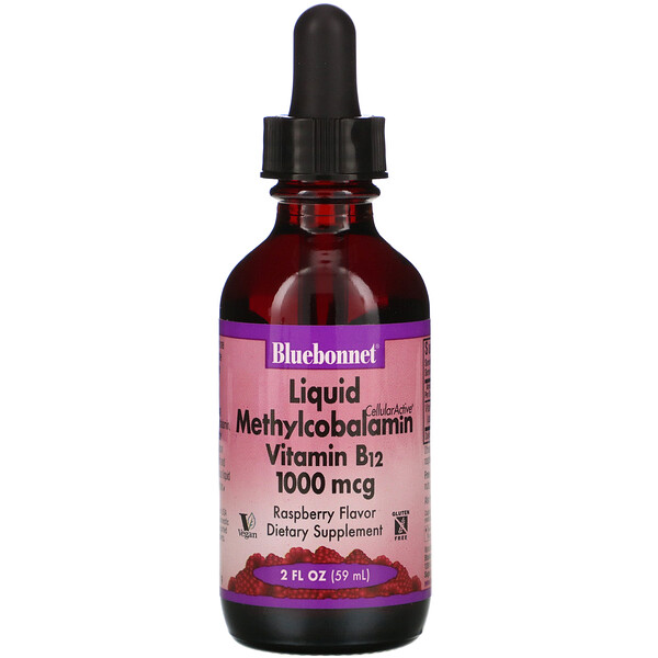 Bluebonnet Nutrition, Liquid CelluarActive Methylcobalamin Vitamin B12, Raspberry Flavor, 1,000 mcg, 2 fl oz (59 ml) 1 Bluebonnet Nutrition, Liquid CelluarActive Methylcobalamin Vitamin B12, Raspberry Flavor, 1,000 mcg, 2 fl oz (59 ml)