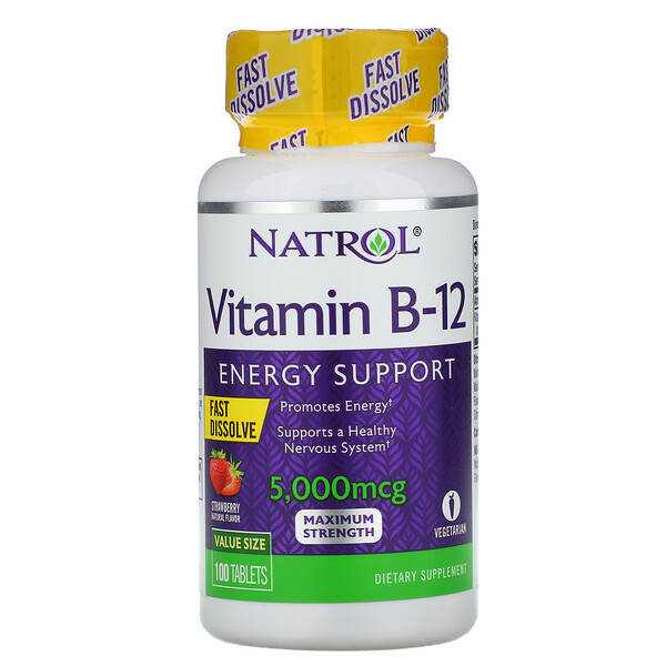 Natrol, Vitamin B12, Fast Dissolve, Maximum Strength, Strawberry, 5,000 mcg, 100 TabletsSingapore