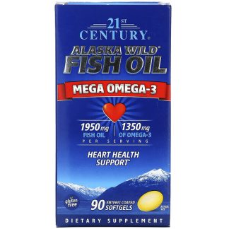 21st Century, Alaska Wild Fish Oil, Mega Omega 3, 1950 mg /1350 mg, 90 Enteric Coated Softgels
