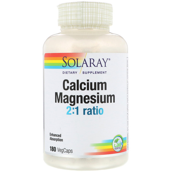 Solaray, Calcium Magnesium 2:1 Ratio, 180 VegCaps 1 Solaray, Calcium Magnesium 2:1 Ratio, 180 VegCaps
