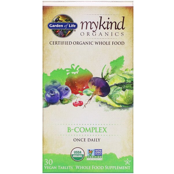 Garden of Life, MyKind Organics, B-Complex, 30 Vegan Tablets 1 Garden of Life, MyKind Organics, B-Complex, 30 Vegan Tablets