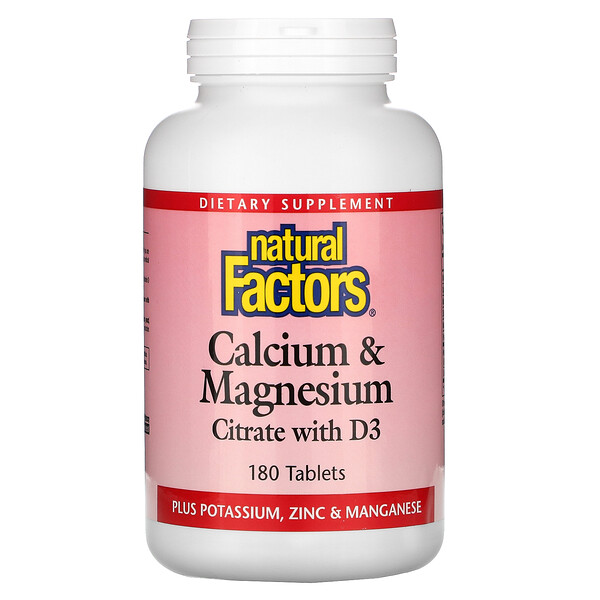 Natural Factors, Calcium & Magnesium Citrate with D3, 180 Tablets 1 Natural Factors, Calcium & Magnesium Citrate with D3, 180 Tablets