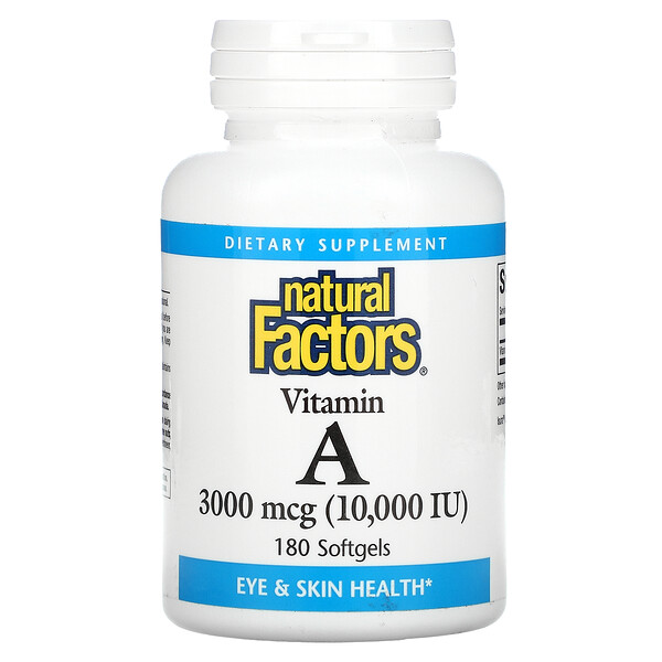 Natural Factors, Vitamin A, 3000 mcg (10,000 IU), 180 Softgels 1 Natural Factors, Vitamin A, 3000 mcg (10,000 IU), 180 Softgels