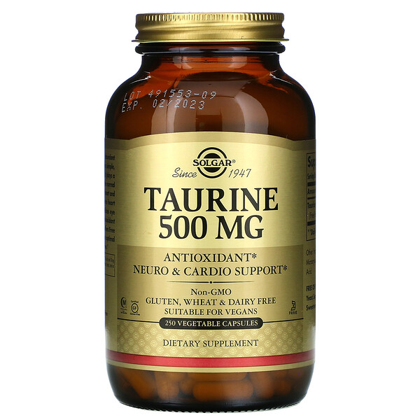 Solgar, Taurine, 500 mg, 250 Vegetable Capsules 1 Solgar, Taurine, 500 mg, 250 Vegetable Capsules