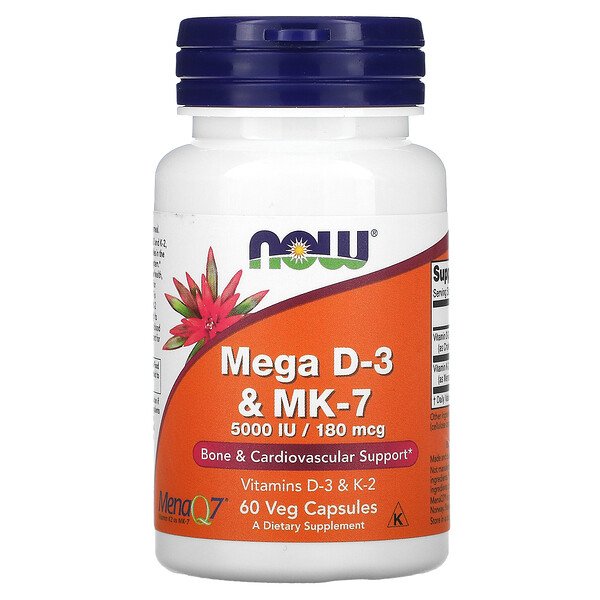 NOW Foods, Mega D-3 & MK-7, 180 mcg (5,000 IU), 60 Veg Capsules 1 NOW Foods, Mega D-3 & MK-7, 180 mcg (5,000 IU), 60 Veg Capsules