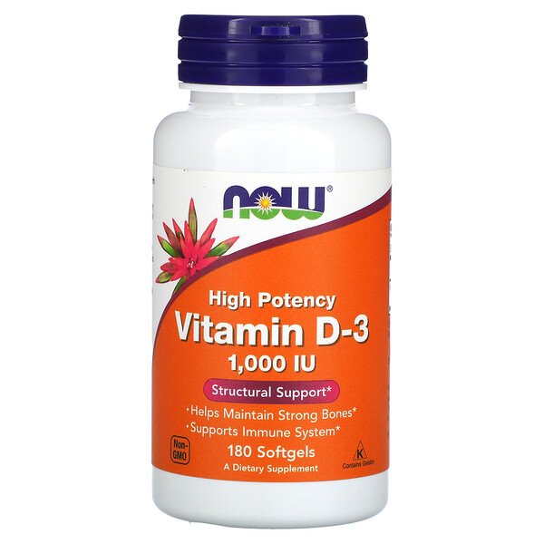 NOW Foods, Vitamin D-3, High Potency, 1,000 IU, 180 Softgels 1 NOW Foods, Vitamin D-3, High Potency, 1,000 IU, 180 Softgels