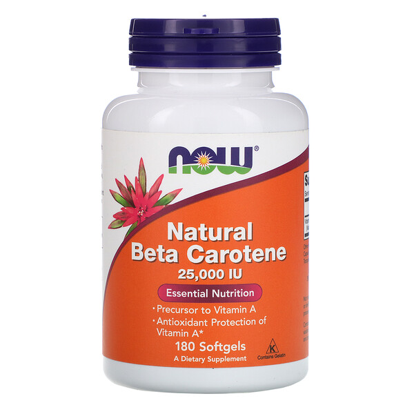 NOW Foods, Natural Beta Carotene, 25,000 IU, 180 Softgels 1 NOW Foods, Natural Beta Carotene, 25,000 IU, 180 Softgels