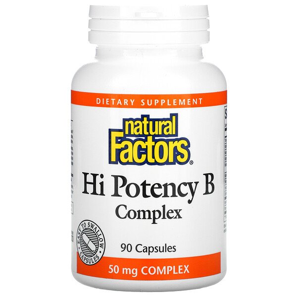 Natural Factors, Hi Potency B Complex, 90 Capsules 1 Natural Factors, Hi Potency B Complex, 90 Capsules