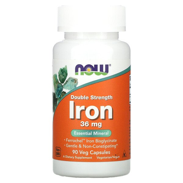 NOW Foods, Iron, Double Strength, 36 mg, 90 Veg Capsules 1 NOW Foods, Iron, Double Strength, 36 mg, 90 Veg Capsules