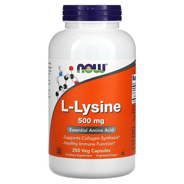 NOW Foods, L-Lysine, 500 mg, 250 Veg Capsules 1 NOW Foods, L-Lysine, 500 mg, 250 Veg Capsules