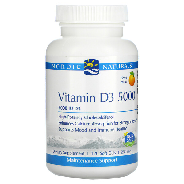 Nordic Naturals, Vitamin D3 5000, Orange, 5,000 IU, 120 Soft Gels 1 Nordic Naturals, Vitamin D3 5000, Orange, 5,000 IU, 120 Soft Gels