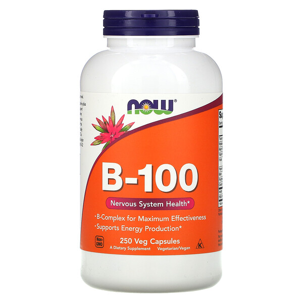 NOW Foods, B-100, 250 Veg Capsules 1 NOW Foods, B-100, 250 Veg Capsules