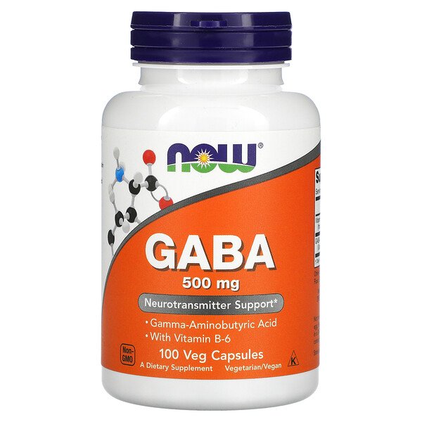 NOW Foods, GABA with Vitamin B-6, 500 mg, 100 Veg Capsules 1 NOW Foods, GABA with Vitamin B-6, 500 mg, 100 Veg Capsules