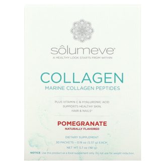 Solumeve, Collagen Peptides Plus Vitamin C & Hyaluronic Acid, Pomegranate, 30 Packets, 0.19 oz (5.37 g) Each
