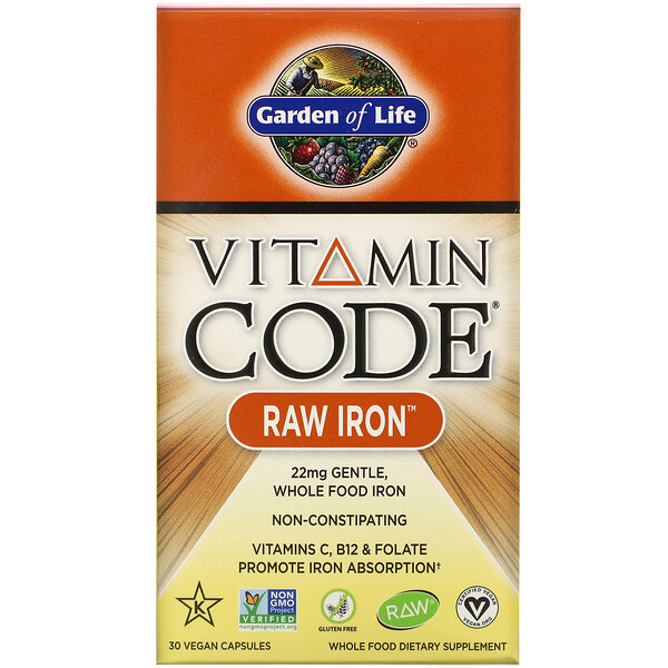 Garden of Life, Vitamin Code, RAW Iron, 30 Vegan Capsules 1 Garden of Life, Vitamin Code, RAW Iron, 30 Vegan Capsules