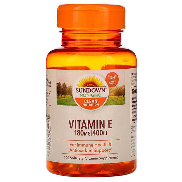 Sundown Naturals, Vitamin E, 180 mg (400 IU), 100 Softgels 1 Sundown Naturals, Vitamin E, 180 mg (400 IU), 100 Softgels