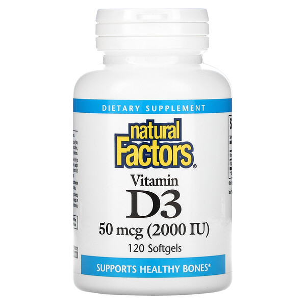 Natural Factors, Vitamin D3, 50 mcg (2,000 IU), 120 Softgels 1 Natural Factors, Vitamin D3, 50 mcg (2,000 IU), 120 Softgels