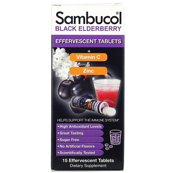 Sambucol, Black Elderberry + Vitamin C & Zinc, 15 Effervescent