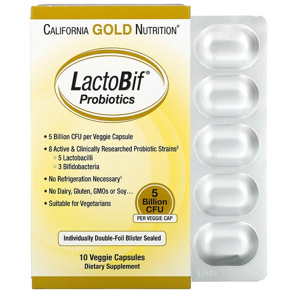 California Gold Nutrition, LactoBif Probiotics, 5 Billion CFU, 10 Veggie Capsules 1 California Gold Nutrition, LactoBif Probiotics, 5 Billion CFU, 10 Veggie Capsules