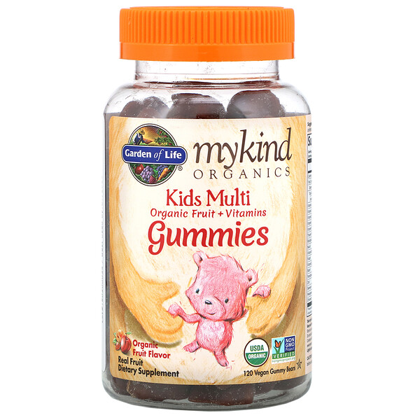 Garden of Life, MyKind Organics, Kids Multi, Organic Fruit Flavor, 120 Vegan Gummy Bears 1 Garden of Life, MyKind Organics, Kids Multi, Organic Fruit Flavor, 120 Vegan Gummy Bears