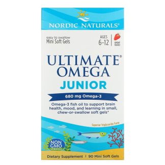 Nordic Naturals, Ultimate Omega Junior, Ages 6-12, Strawberry, 340 mg, 90 Mini Soft Gels