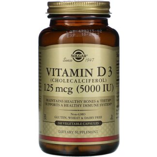 Solgar, Vitamin D3 (Cholecalciferol), 125 mcg (5,000 IU), 240 Vegetable Capsules