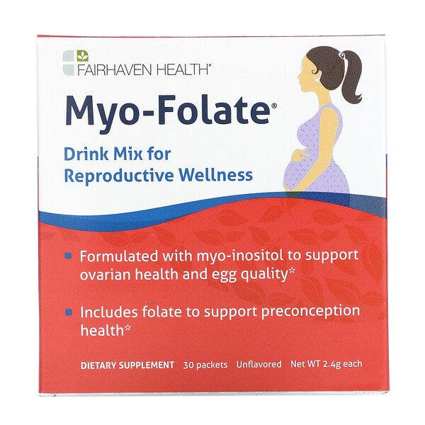 Fairhaven Health, Myo-Folate, Drink Mix for Reproductive Wellness, Unflavored, 30 Packets, 2 Fairhaven Health, Myo-Folate, Drink Mix for Reproductive Wellness, Unflavored, 30 Packets, 2.4 g Each