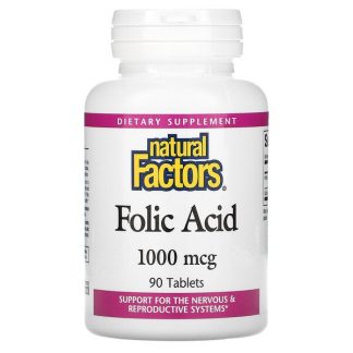Natural Factors, Folic Acid, 1,000 mcg, 90 Tablets