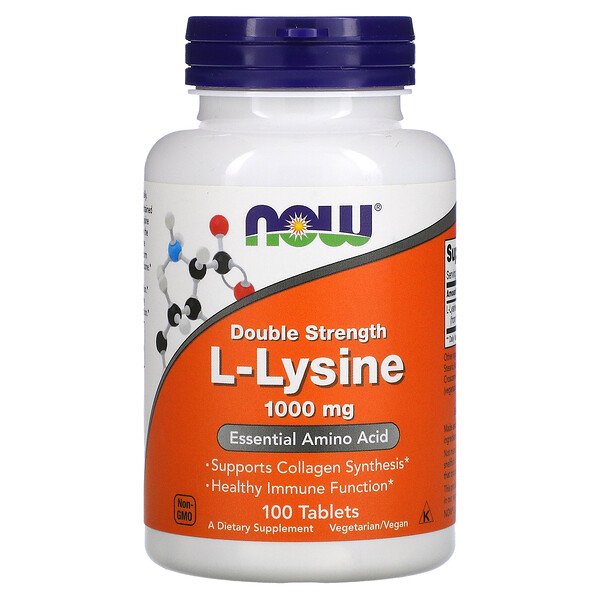 NOW Foods, Double Strength L-Lysine, 1,000 mg, 100 Tablets 1 NOW Foods, Double Strength L-Lysine, 1,000 mg, 100 Tablets
