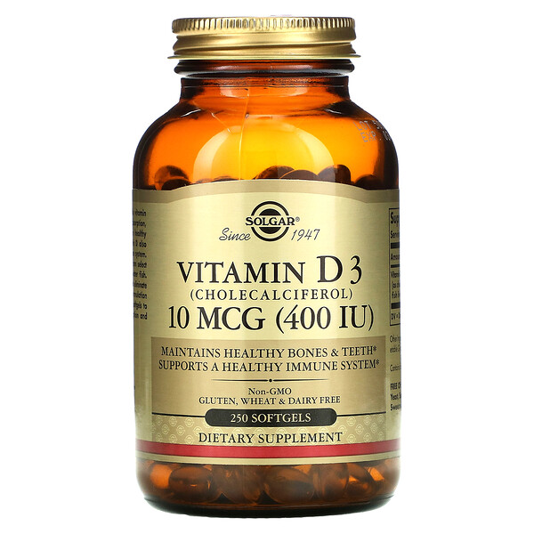 Solgar, Vitamin D3, 10 mcg (400 IU), 250 Softgels 1 Solgar, Vitamin D3, 10 mcg (400 IU), 250 Softgels