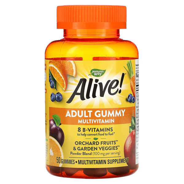 Nature's Way, Alive! Adult Gummy Multivitamin, Delicious Fruit, 50