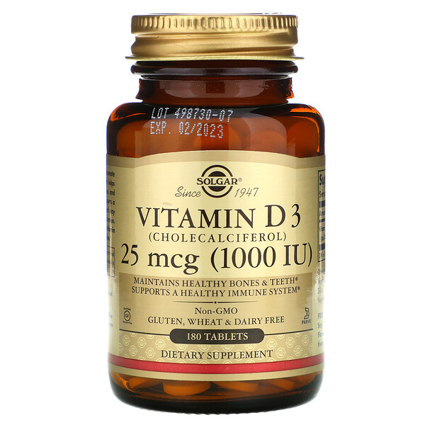 Solgar, Vitamin D3, 25 mcg (1,000 IU), 180 Tablets 1 Solgar, Vitamin D3, 25 mcg (1,000 IU), 180 Tablets
