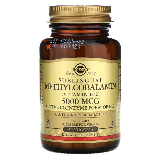 Solgar, Sublingual Methylcobalamin (Vitamin B12), 5,000 mcg, 60 Nuggets 1 Solgar, Sublingual Methylcobalamin (Vitamin B12), 5,000 mcg, 60 Nuggets