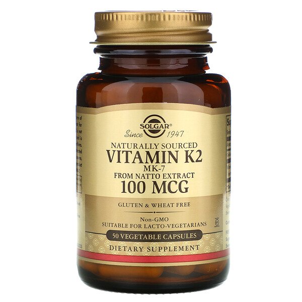 Solgar, Naturally Sourced Vitamin K2, 100 mcg, 50 Vegetable Capsules 1 Solgar, Naturally Sourced Vitamin K2, 100 mcg, 50 Vegetable Capsules