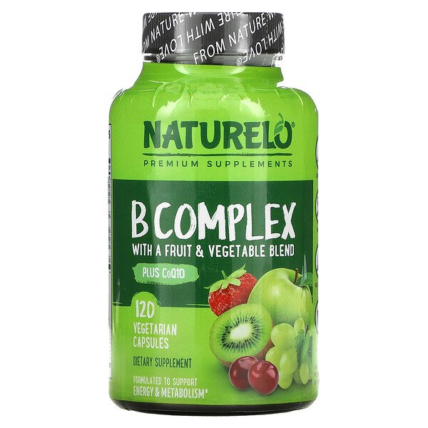 NATURELO, B Complex with a Fruit & Vegetable Blend, Plus CoQ10, 120 Vegetarian Capsules 1 NATURELO, B Complex with a Fruit & Vegetable Blend, Plus CoQ10, 120 Vegetarian Capsules