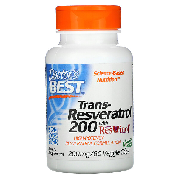 Doctor's Best, Trans-Resveratrol 200 with Resvinol, 200 mg, 60 Veggie Caps 1 Doctor's Best, Trans-Resveratrol 200 with Resvinol, 200 mg, 60 Veggie Caps