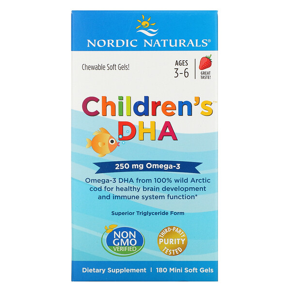 Nordic Naturals, Children's DHA, Ages 3-6, Strawberry, 250 mg, 180 Mini Soft Gels 1 Nordic Naturals, Children's DHA, Ages 3-6, Strawberry, 250 mg, 180 Mini Soft Gels